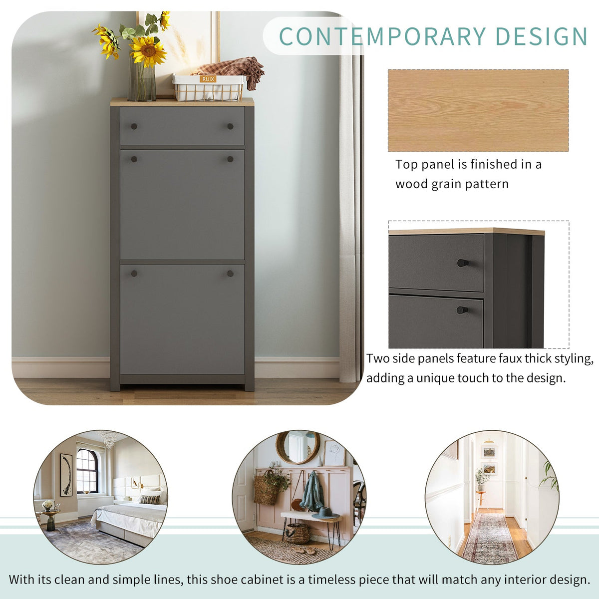 Entryway Shoe Cabinet with Flip-Down Doors, Gray