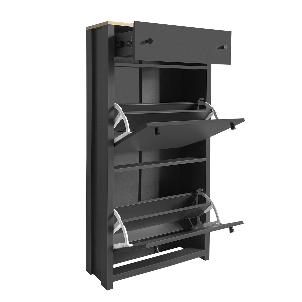 Entryway Shoe Cabinet with Flip-Down Doors, Gray