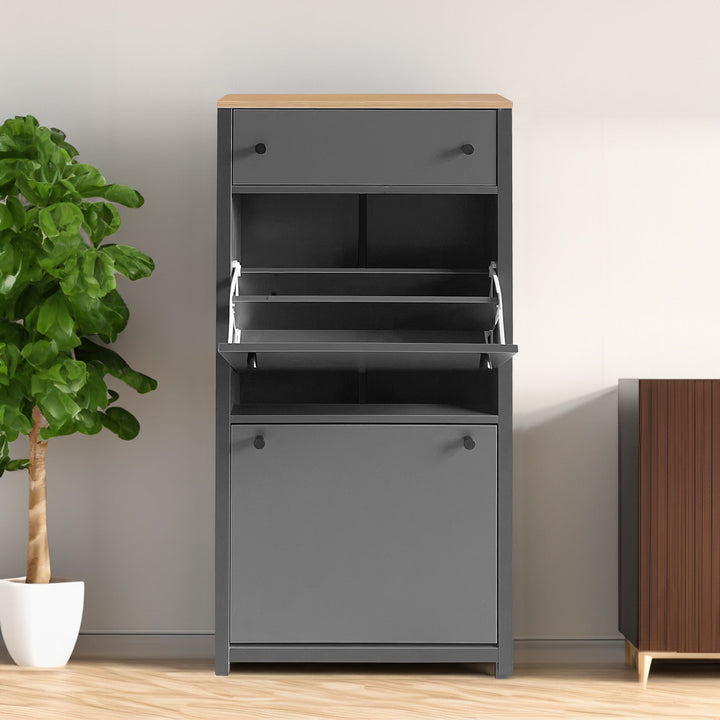 Entryway Shoe Cabinet with Flip-Down Doors, Gray