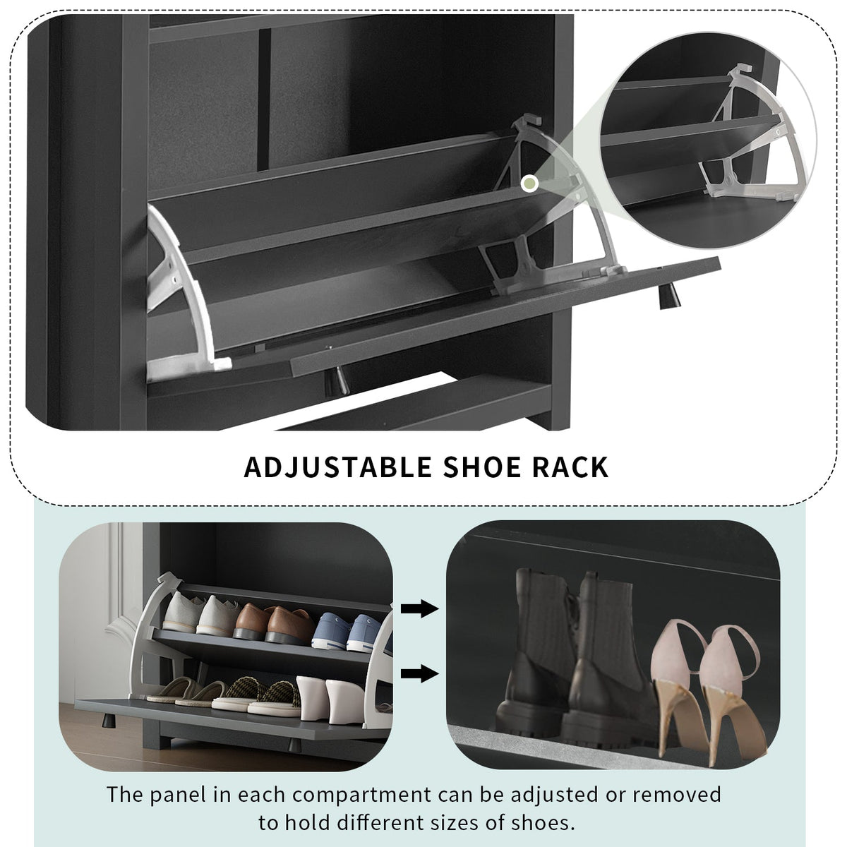 Entryway Shoe Cabinet with Flip-Down Doors, Gray