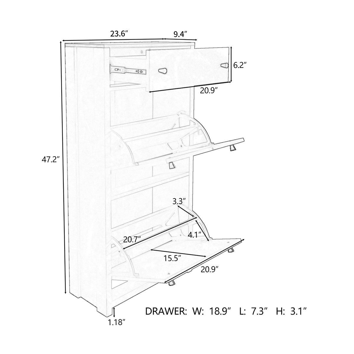 Entryway Shoe Cabinet with Flip-Down Doors, Gray
