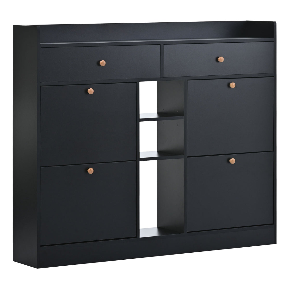 Black Shoe Cabinet with Hidden Flip-Down Shoe Storage