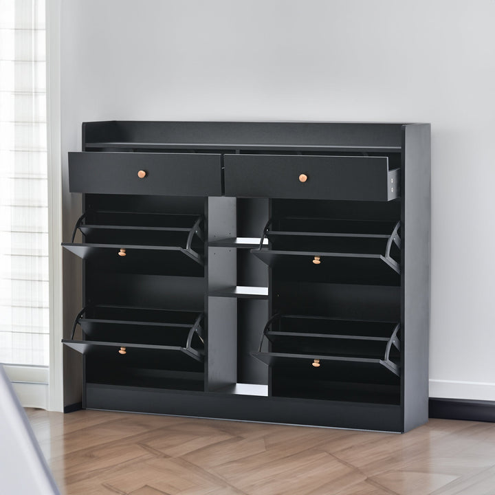 Black Shoe Cabinet with Hidden Flip-Down Shoe Storage