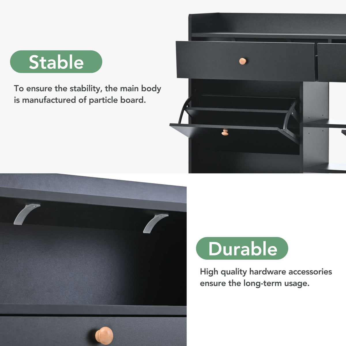 Black Shoe Cabinet with Hidden Flip-Down Shoe Storage