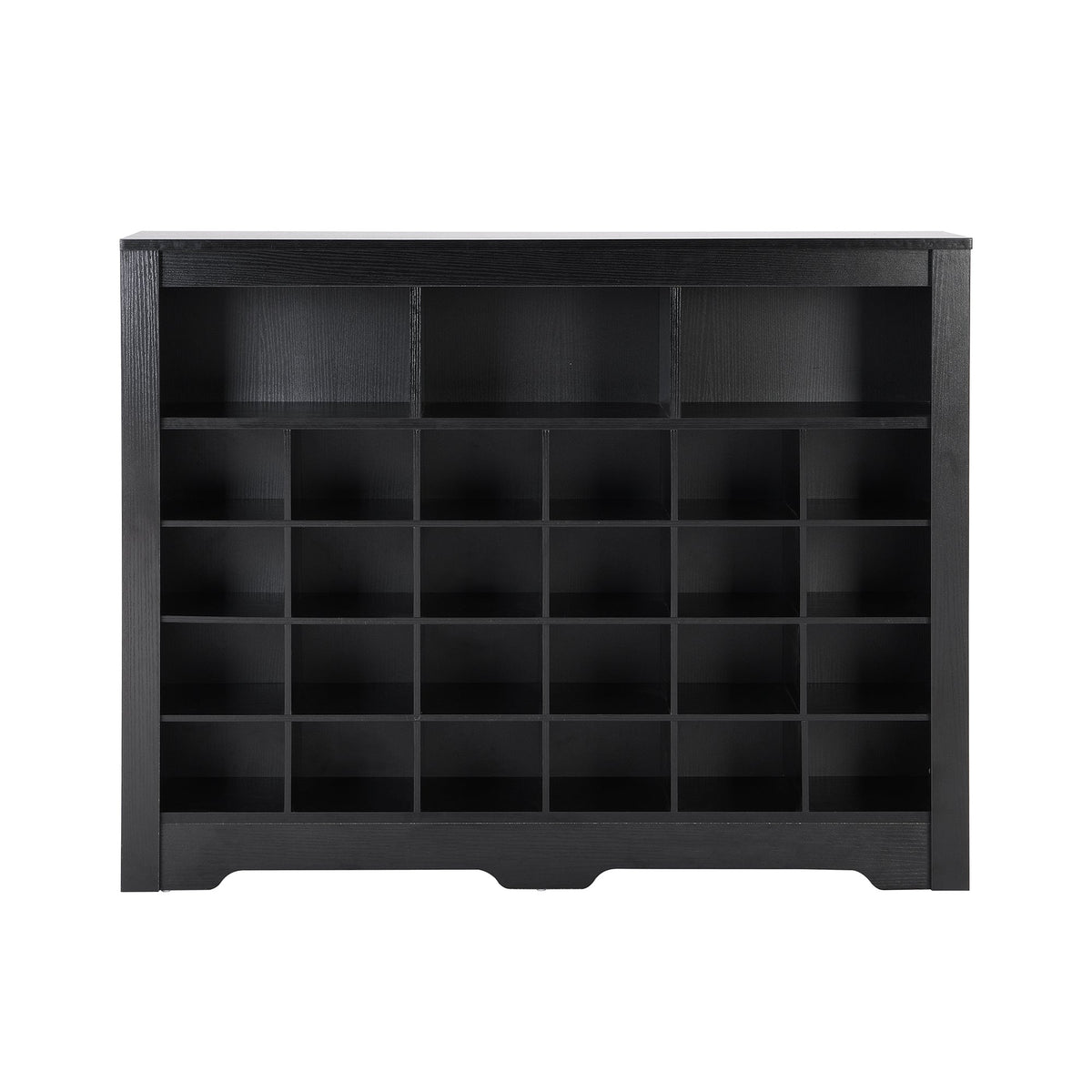 24-Cubby Black Shoe Cabinet with Boot Storage