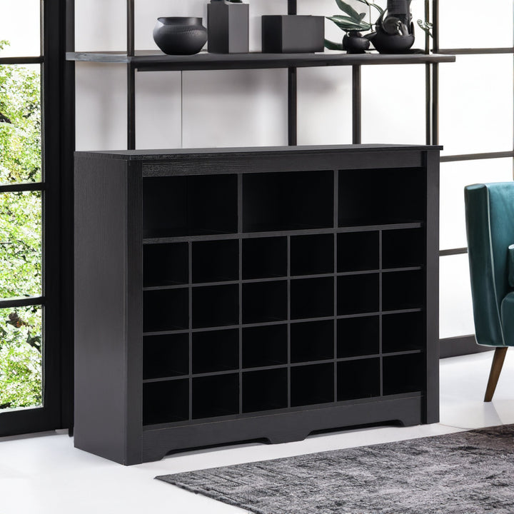 24-Cubby Black Shoe Cabinet with Boot Storage