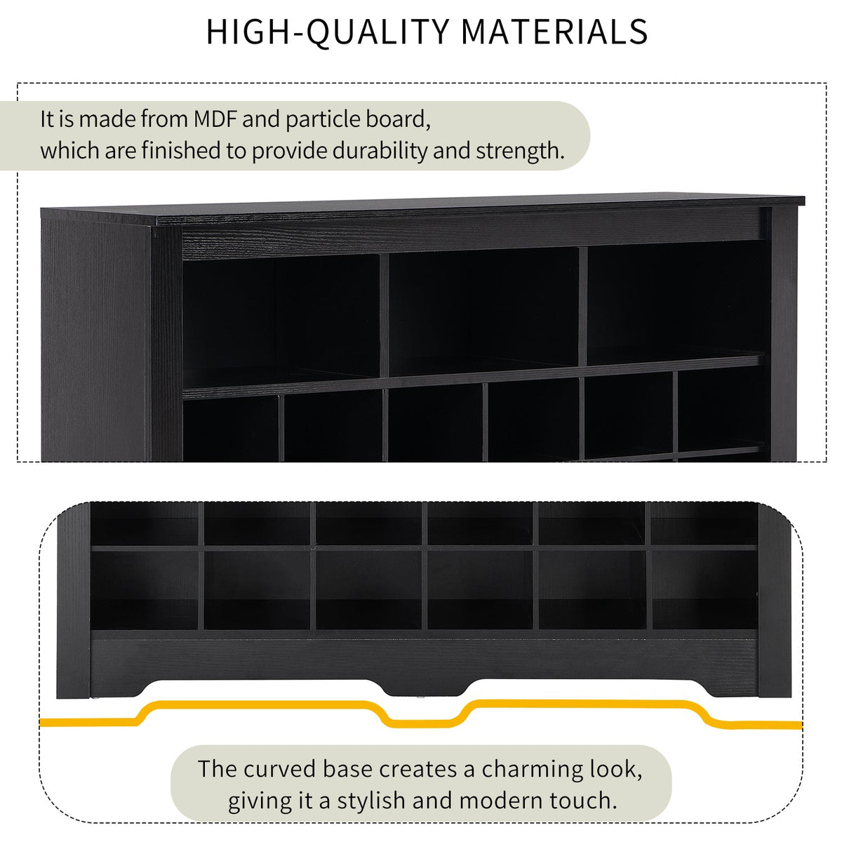 24-Cubby Black Shoe Cabinet with Boot Storage