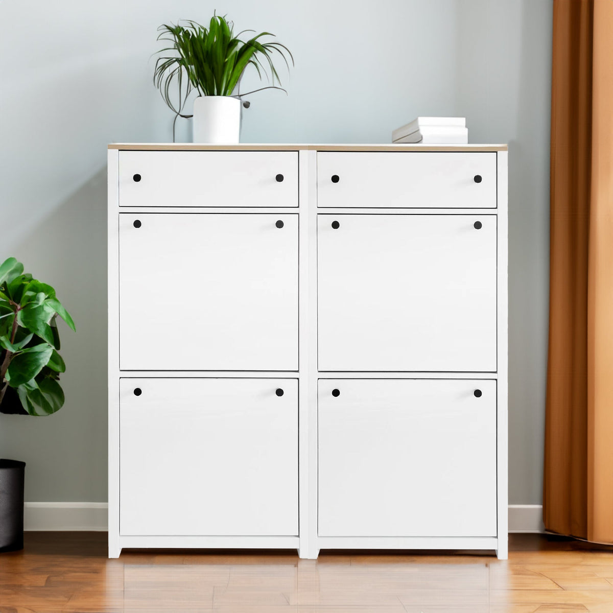 Slim Shoe Cabinet with Flip Doors for Entryway Storage