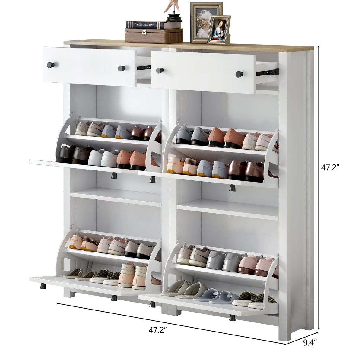 Slim Shoe Cabinet with Flip Doors for Entryway Storage