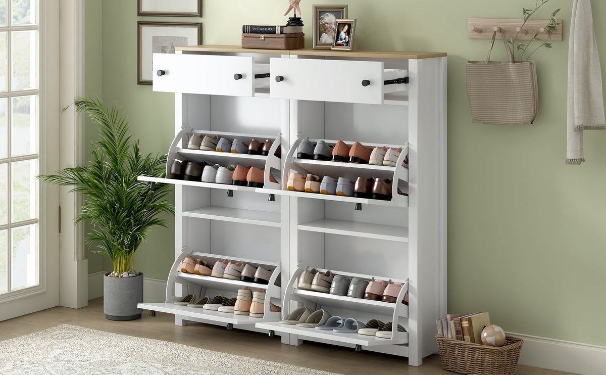 Slim Shoe Cabinet with Flip Doors for Entryway Storage