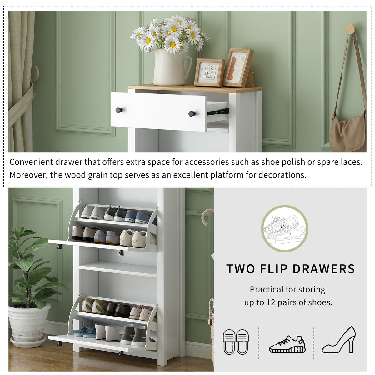 Shoe Cabinet with Flip Drawers for Entryway Storage