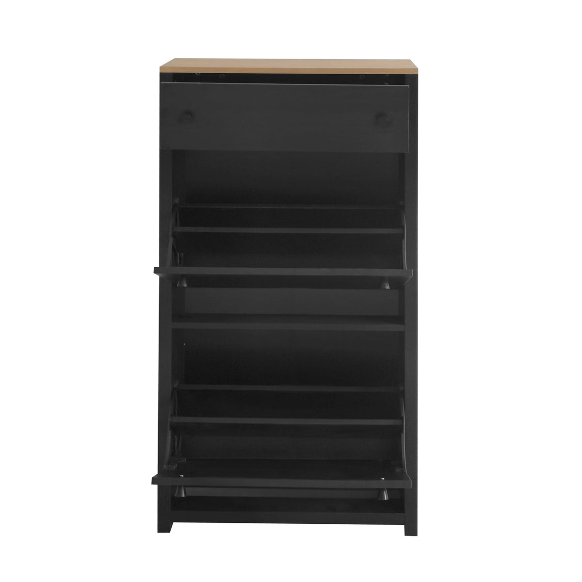 Entryway Shoe Cabinet with Flip Drawers, Matte Black