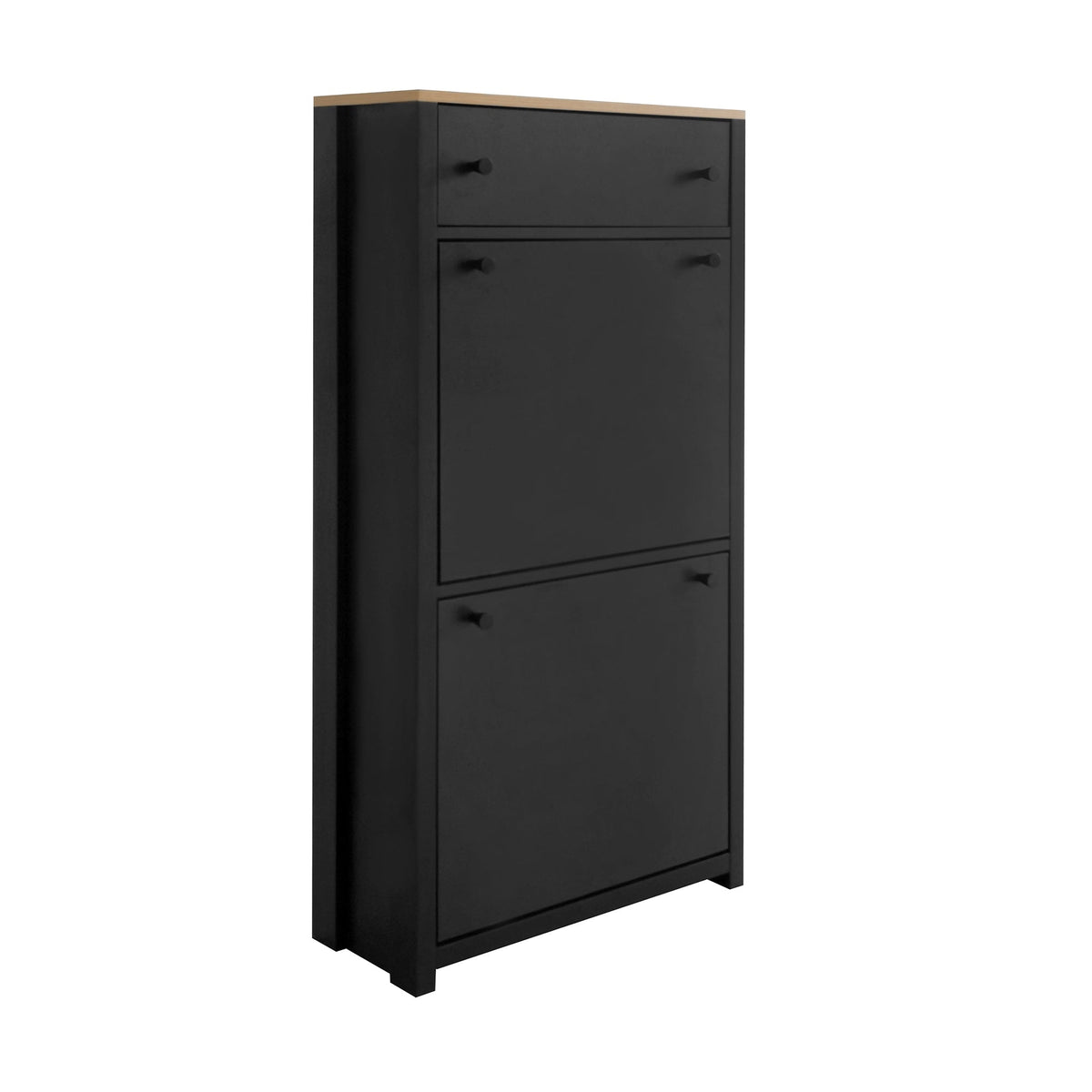 Entryway Shoe Cabinet with Flip Drawers, Matte Black