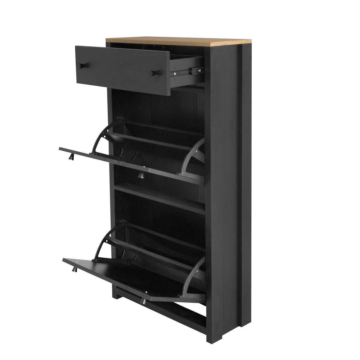 Entryway Shoe Cabinet with Flip Drawers, Matte Black