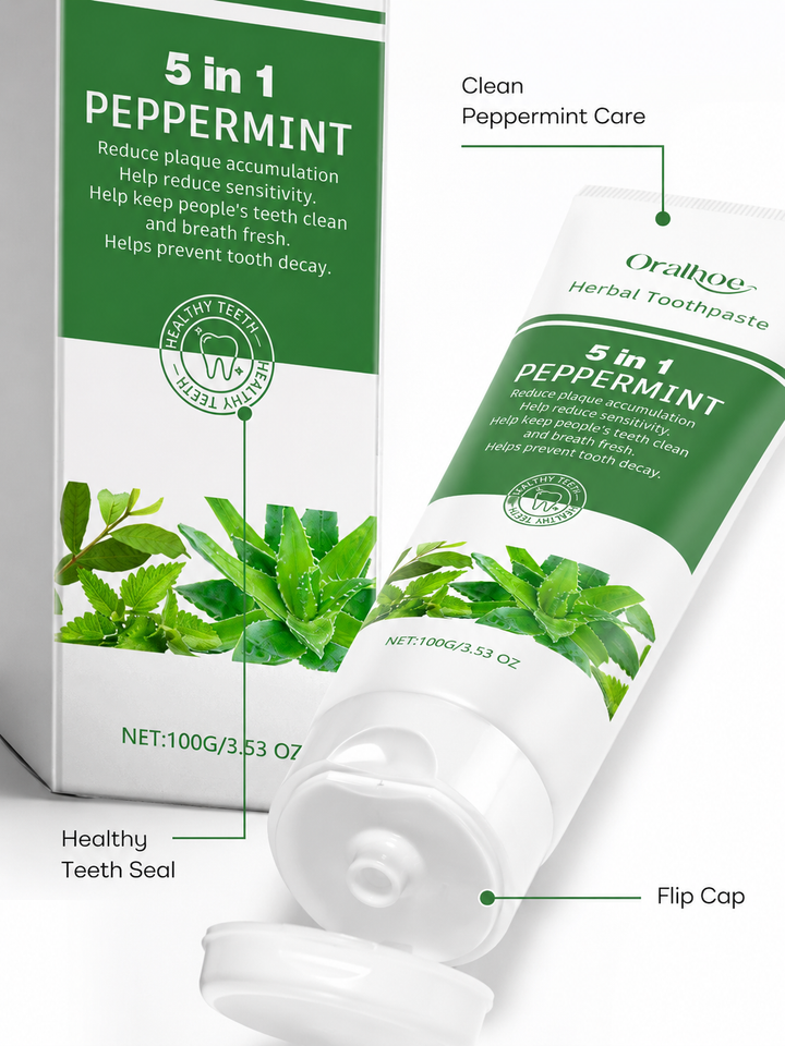 Herbal Whitening Toothpaste – 5-in-1 Peppermint Formula