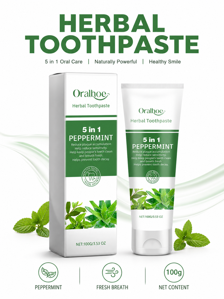 Herbal Whitening Toothpaste – 5-in-1 Peppermint Formula