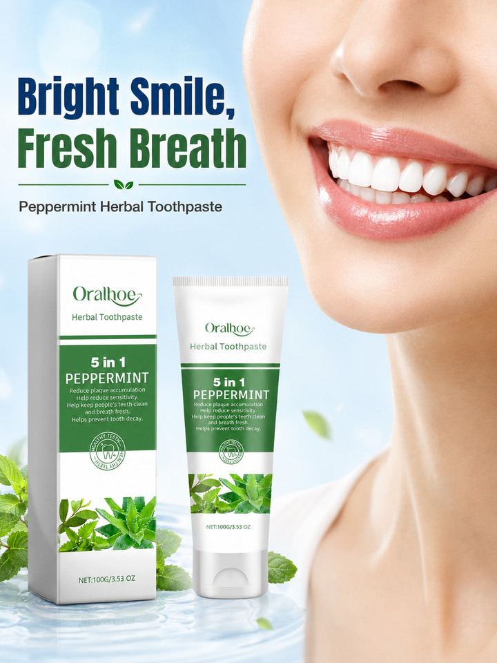 Herbal Whitening Toothpaste – 5-in-1 Peppermint Formula