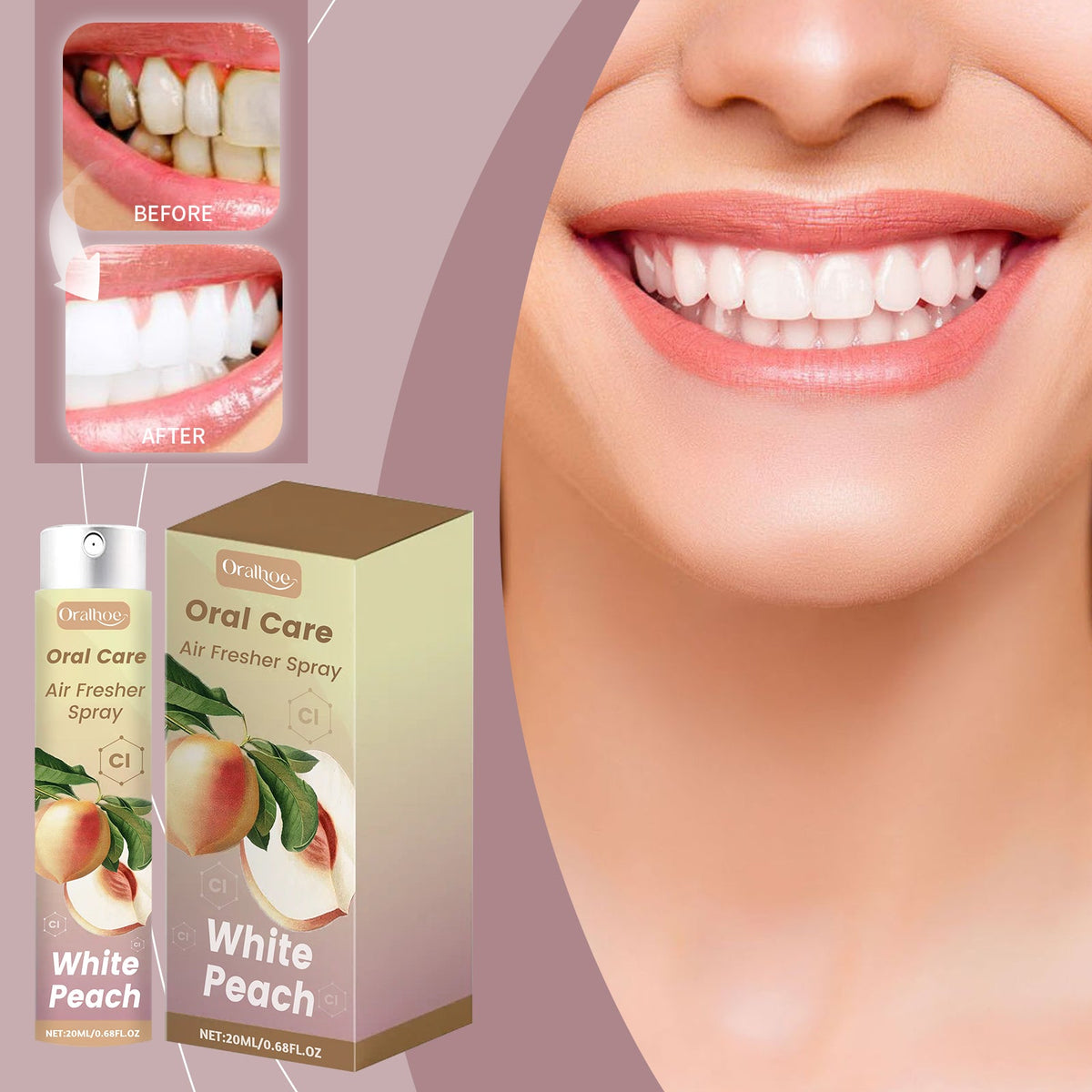 Oral Freshener Spray for Fresh Breath, White Peach