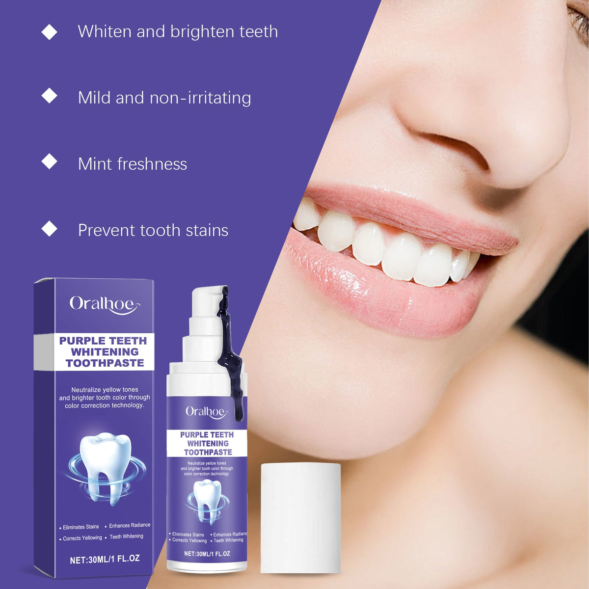 Purple Brightening Toothpaste for Yellow-Toned Teeth