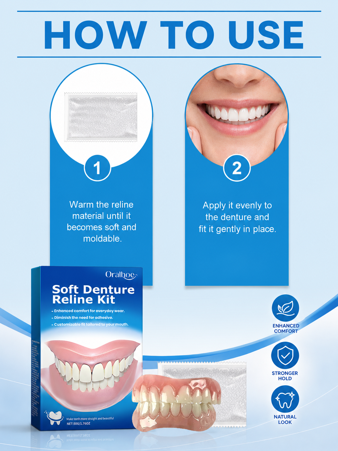 Soft Denture Reline Kit — Custom Fit, No Adhesive Needed