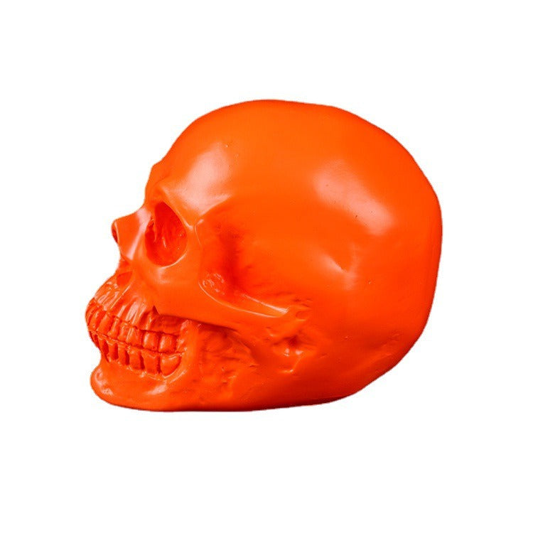 Orange Skull Resin Ornament for Gothic Halloween Decor