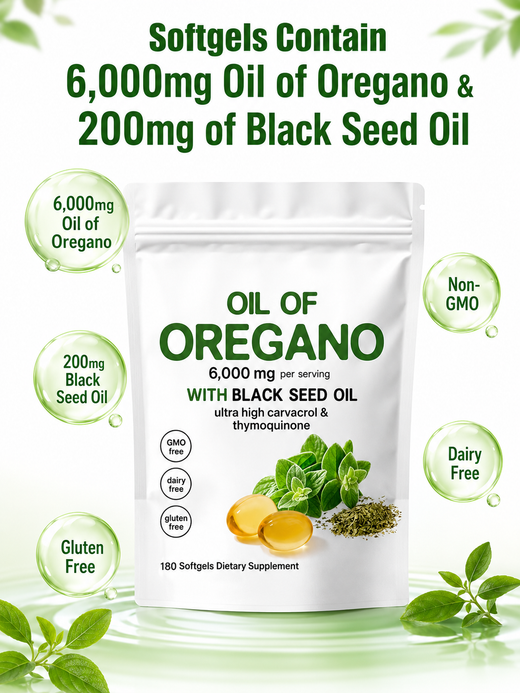 Oregano Oil Softgels — 6,000mg Immune Support with Black