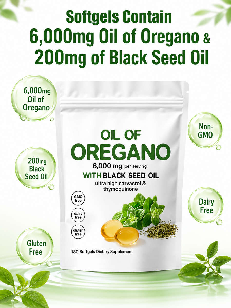 Oregano Oil Softgels — 6,000mg Immune Support with Black