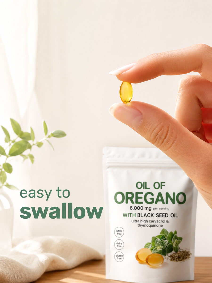 Oregano Oil Softgels — 6,000mg Immune Support with Black