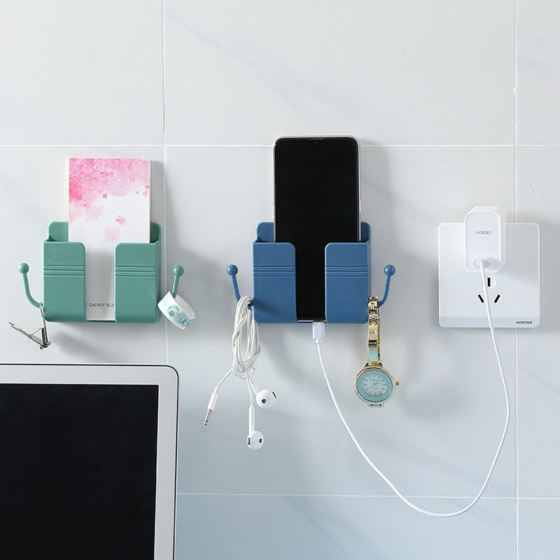 Wall-Mounted Remote Organizer With Phone Charging Rack