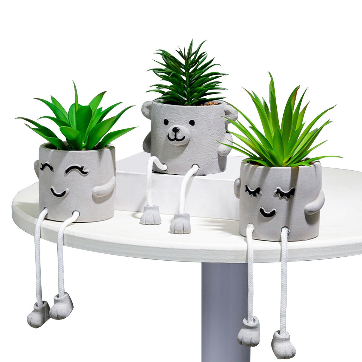 Artificial Succulent Planter with Playful Desk Decor