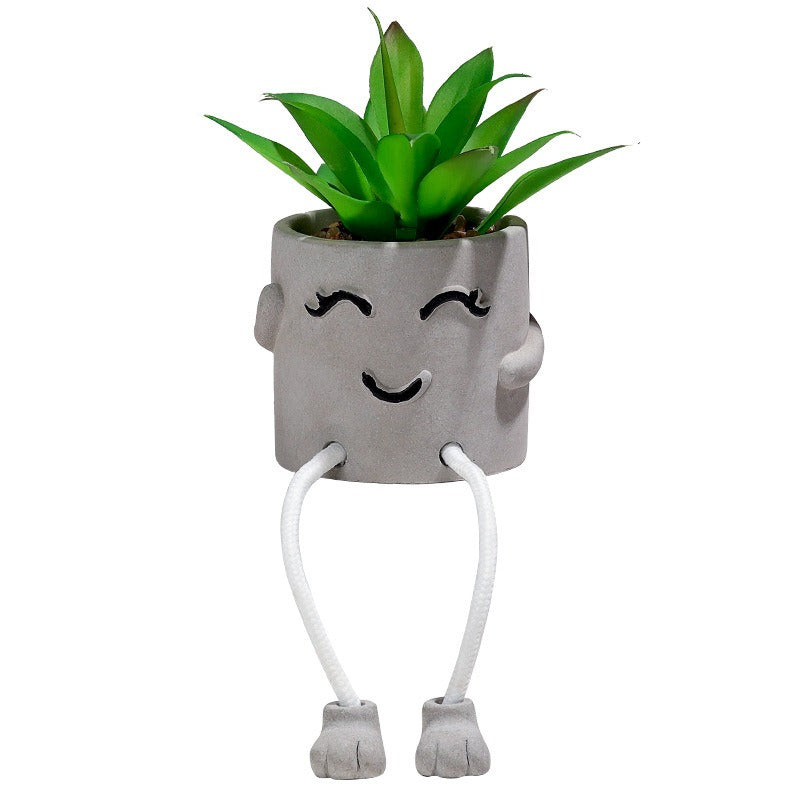 Artificial Succulent Planter with Playful Desk Decor