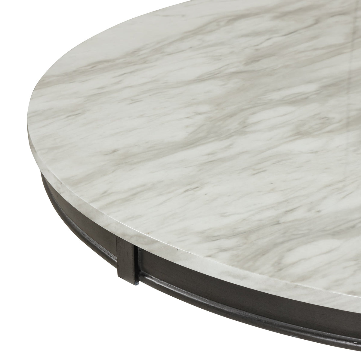Round Marble-Look Dining Table Set for 4 with Padded Chairs