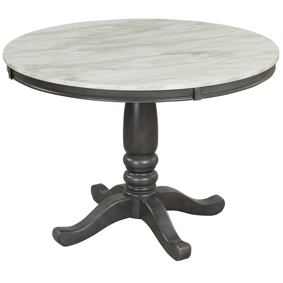 Round Marble-Look Dining Table Set for 4 with Padded Chairs
