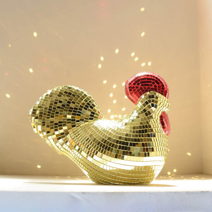 Mirror Mosaic Chicken Sculpture | Sparkling Table Decor