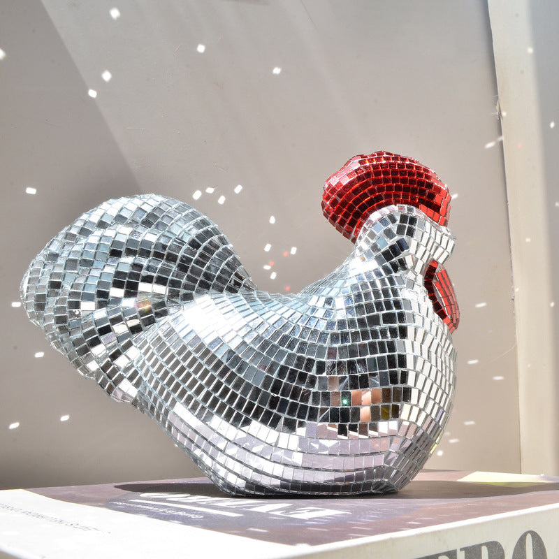 Mirror Mosaic Chicken Sculpture | Sparkling Table Decor