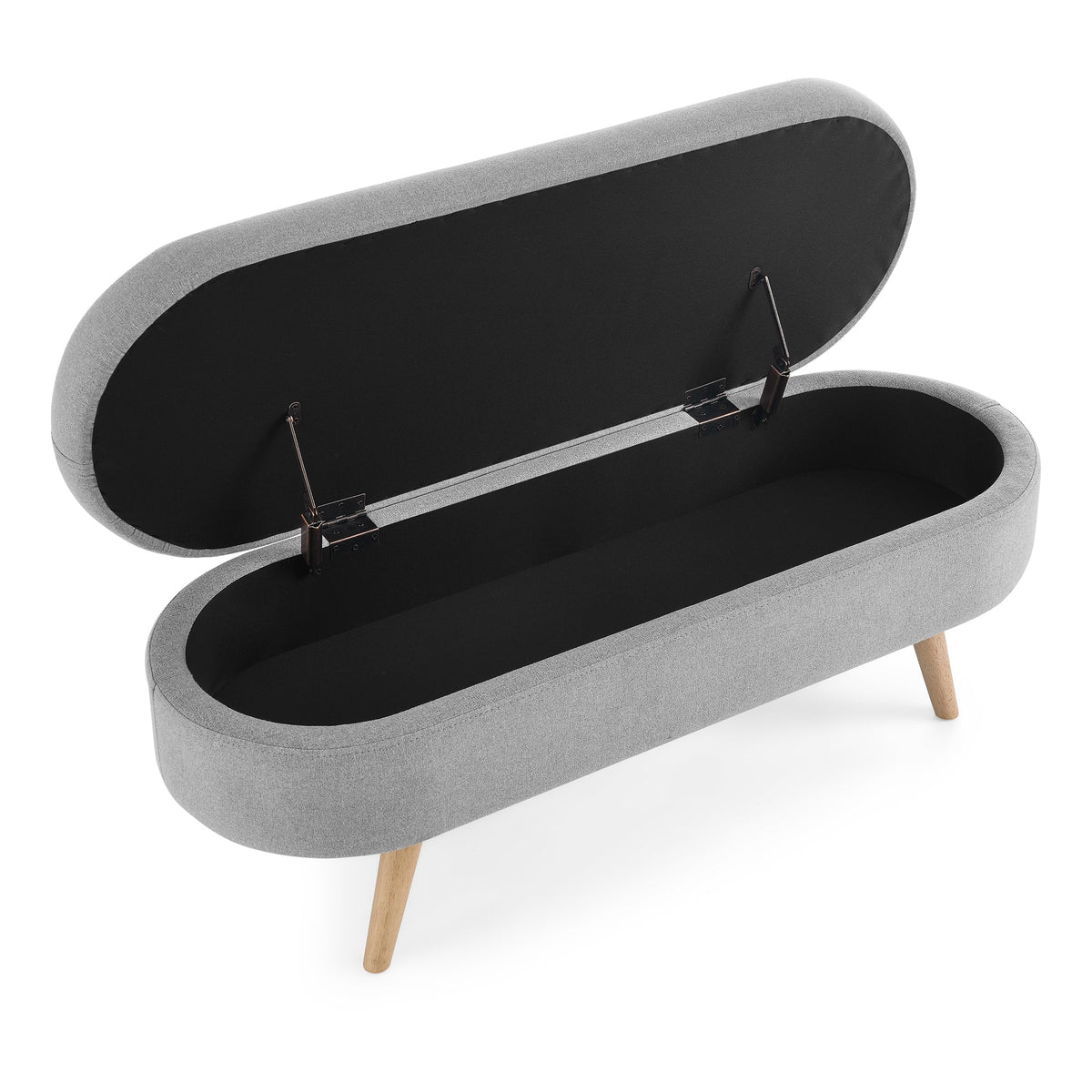 Oval Storage Ottoman Bench with Wood Legs, Light Grey