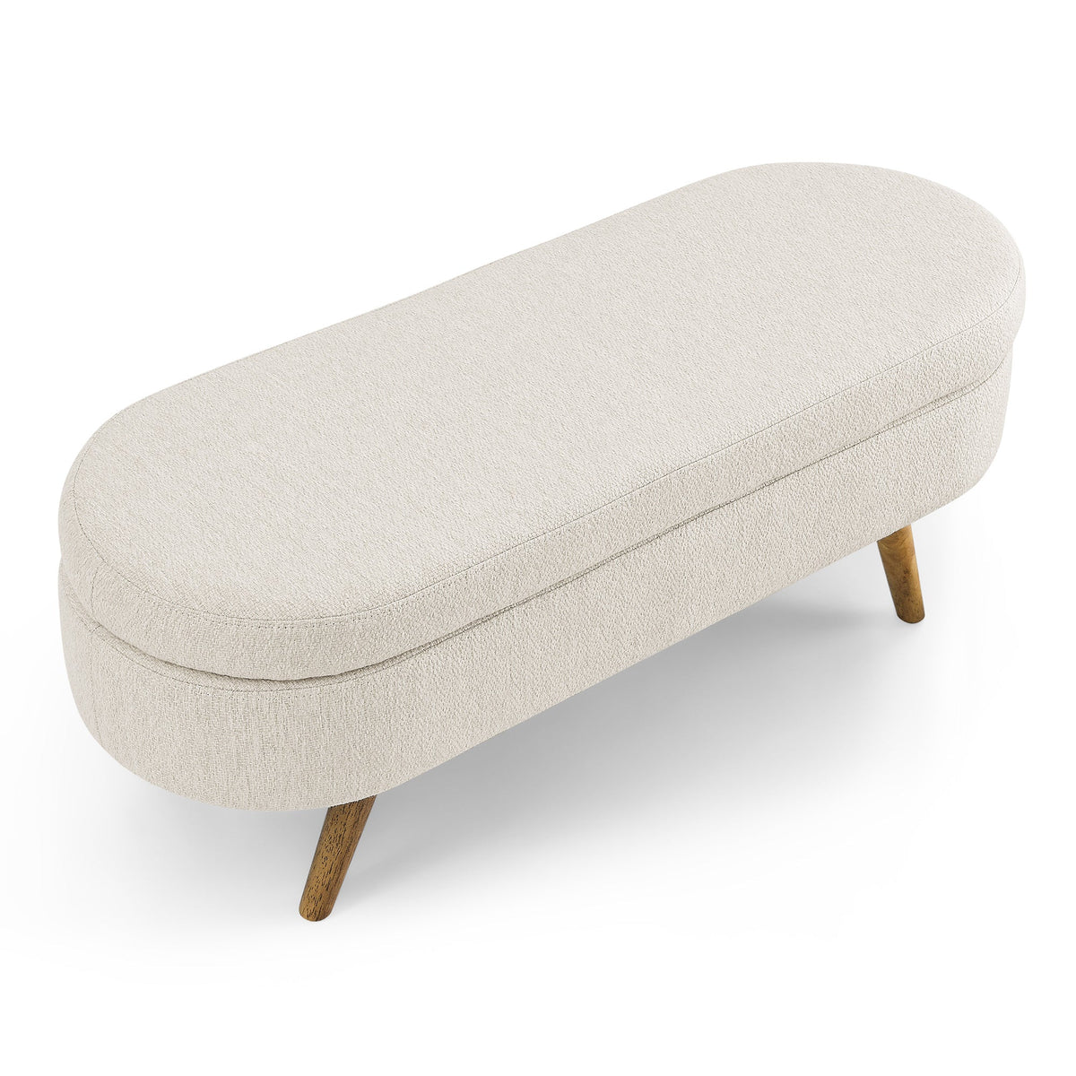Oval Storage Bench with Rubber Wood Legs, Beige