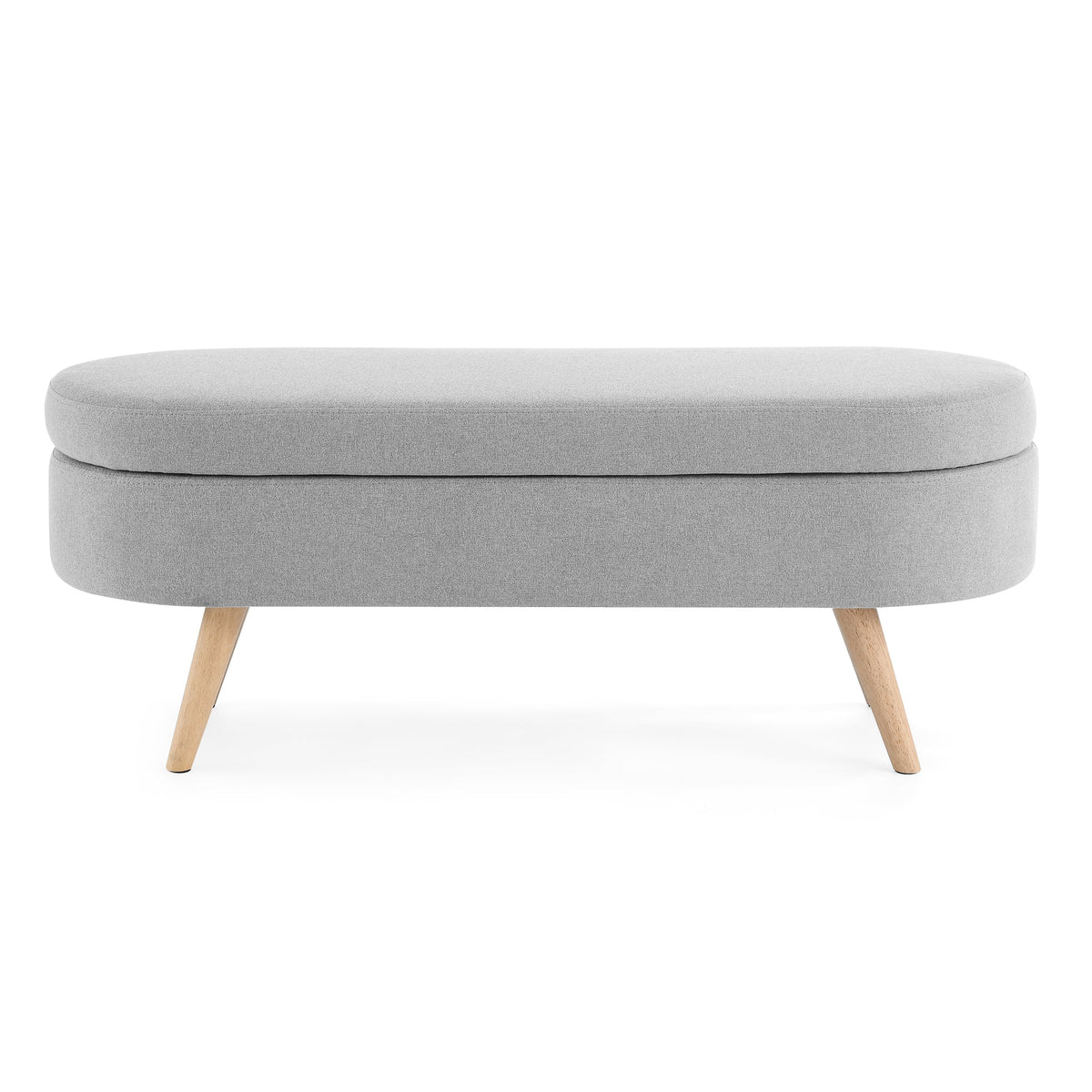 Oval Storage Ottoman Bench with Wood Legs, Light Grey