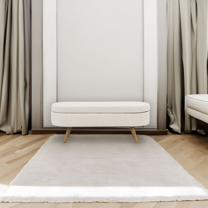 Oval Storage Bench with Rubber Wood Legs, Beige