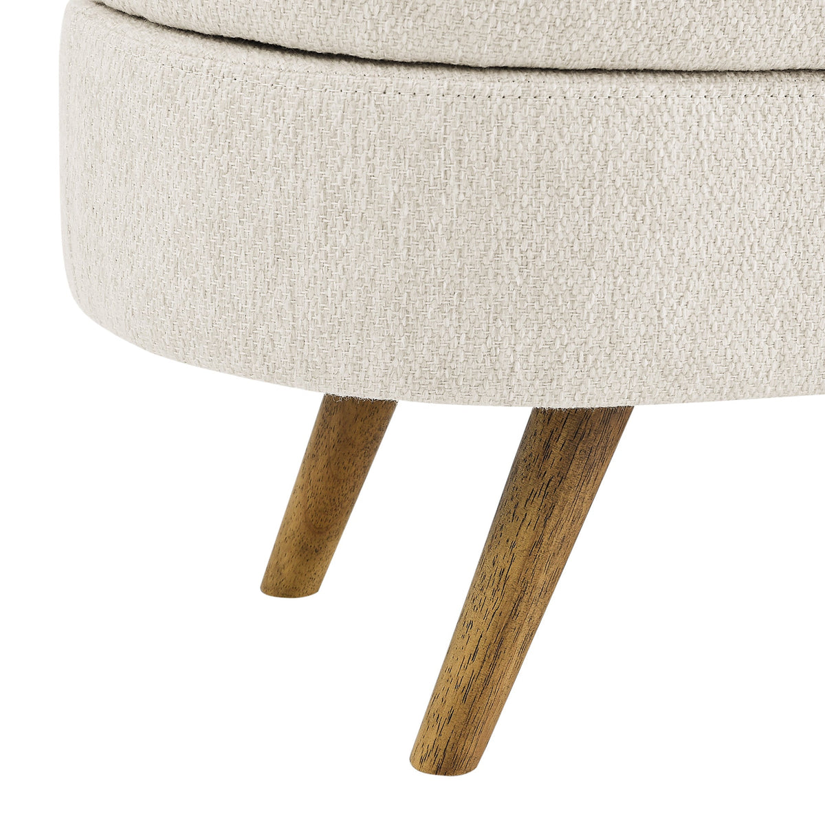 Oval Storage Bench with Rubber Wood Legs, Beige