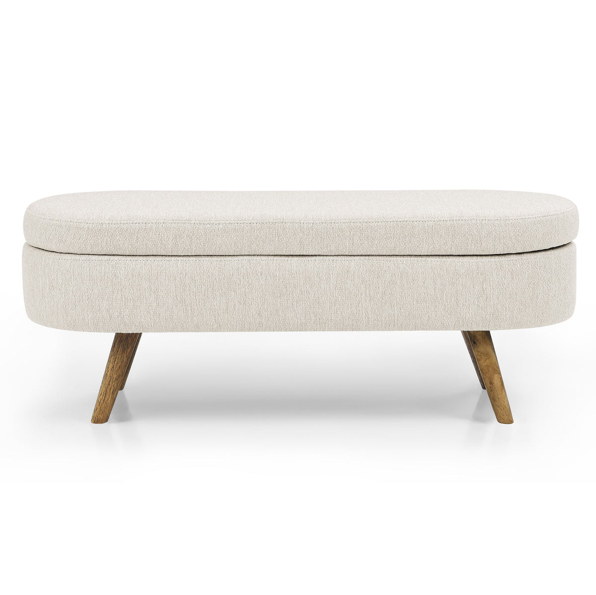 Oval Storage Bench with Rubber Wood Legs, Beige