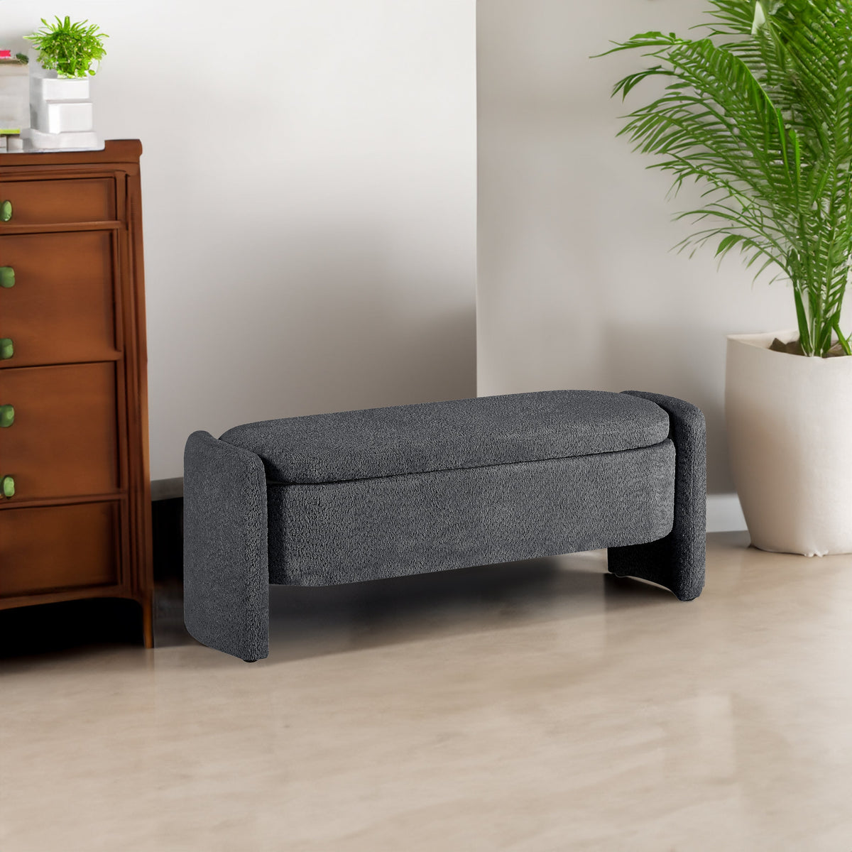 Oval Lamb Fleece Storage Ottoman Bench for Bedrooms