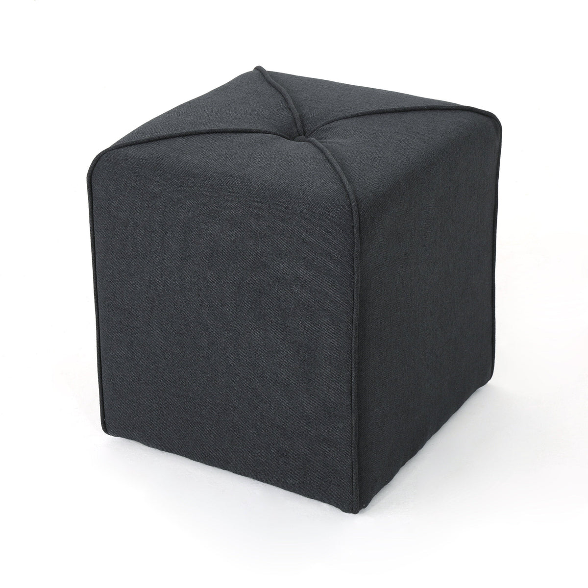 Square Upholstered Ottoman, Charcoal Tufted Footstool