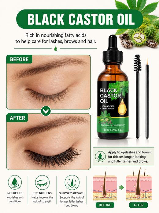 Black Castor Oil for Hair Growth, Lashes & Brows — 60ml