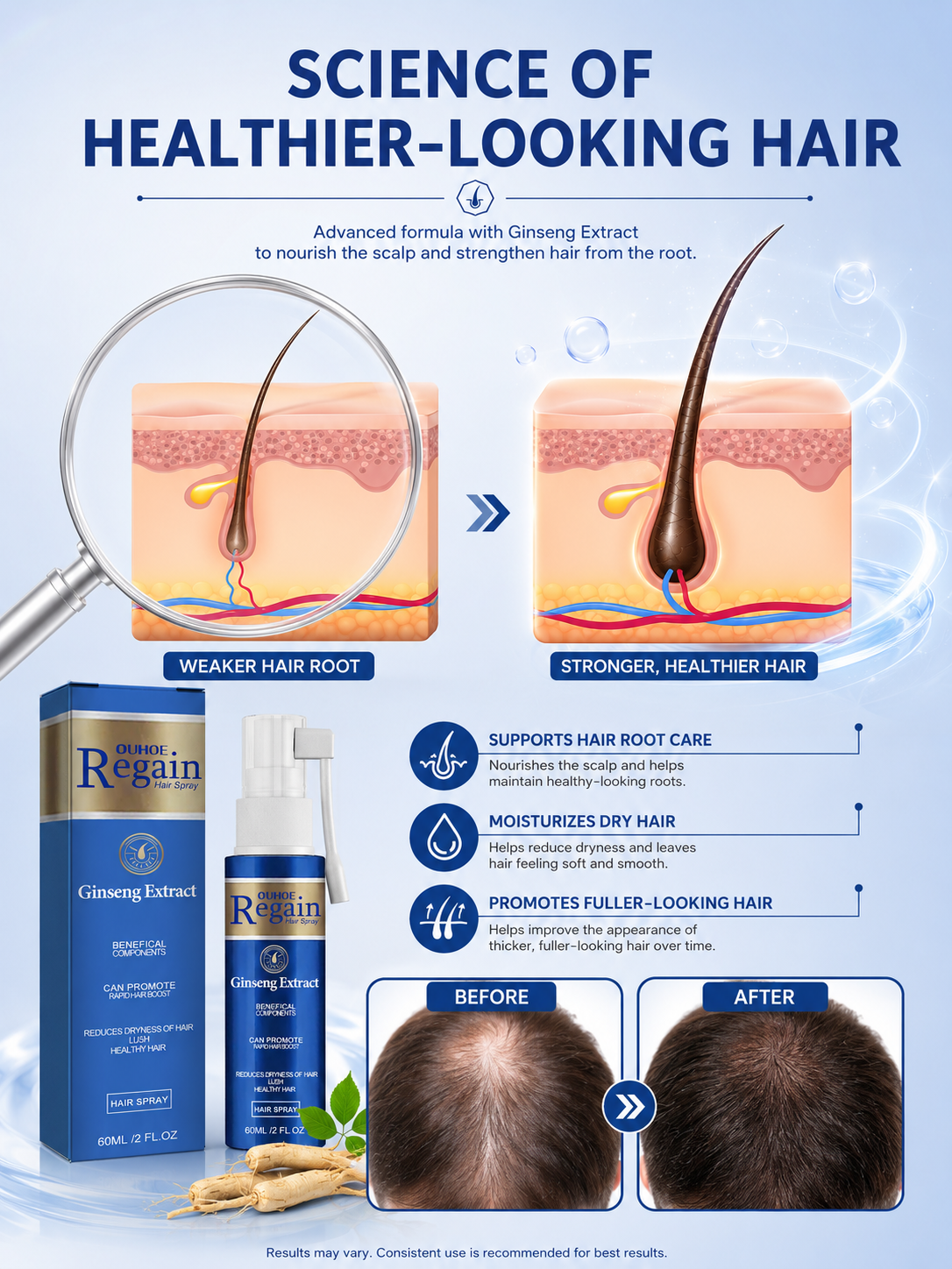 Ginseng Hair Regrowth Spray — Thicker, Fuller Hair in 8 Weeks