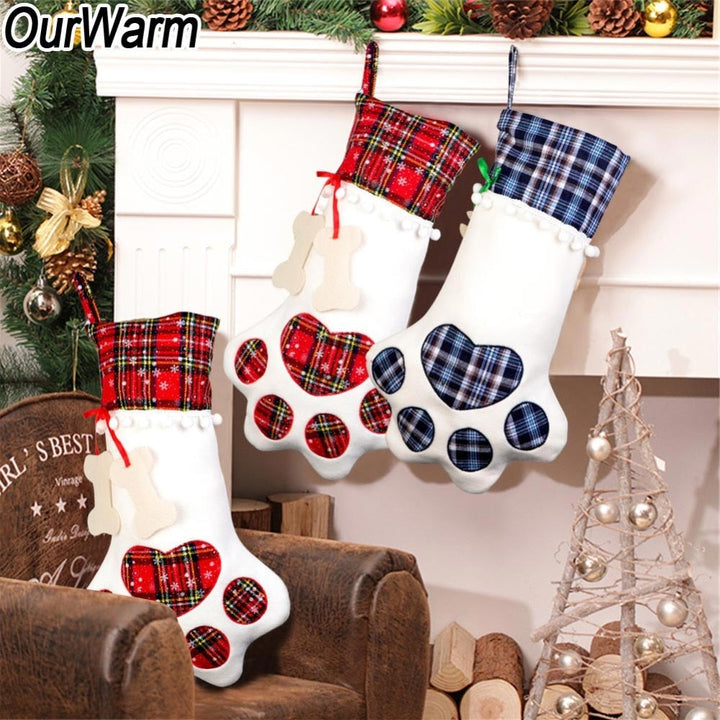 Paw-Shaped Christmas Stocking for Pet Holiday Gifts