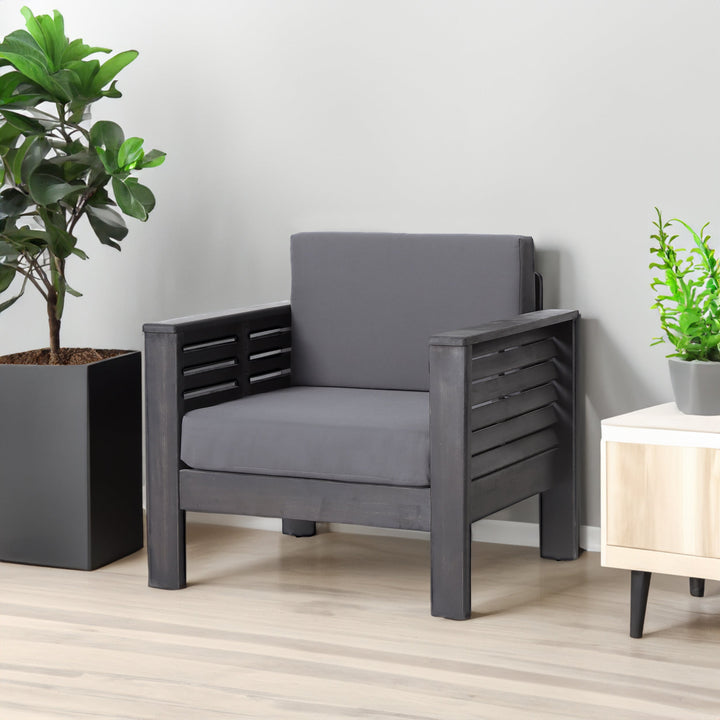 Outdoor Acacia Wood Club Chair with Gray Cushions