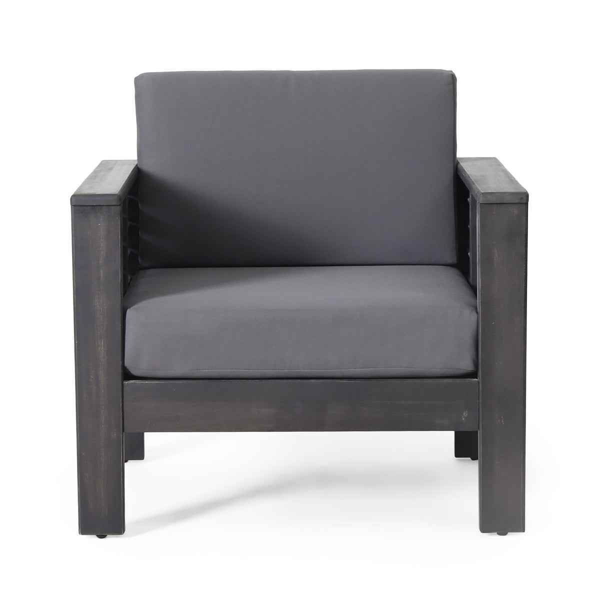 Outdoor Acacia Wood Club Chair with Gray Cushions