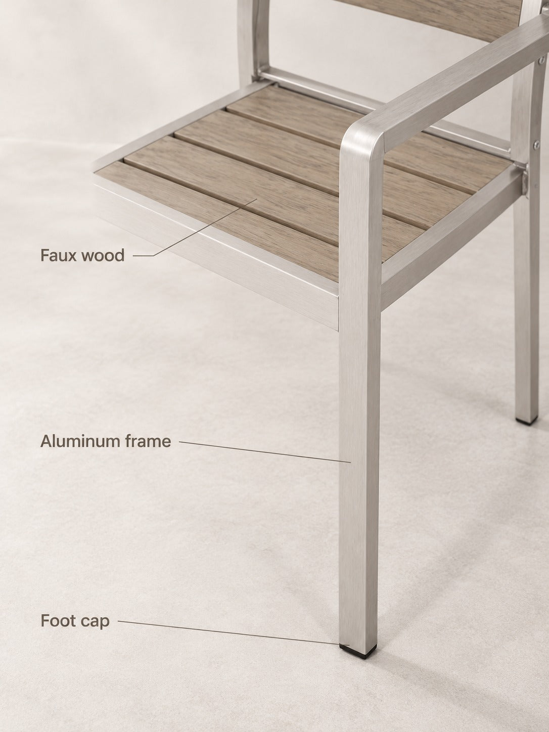 Set of 2 Outdoor Aluminum Dining Chairs, Faux Wood