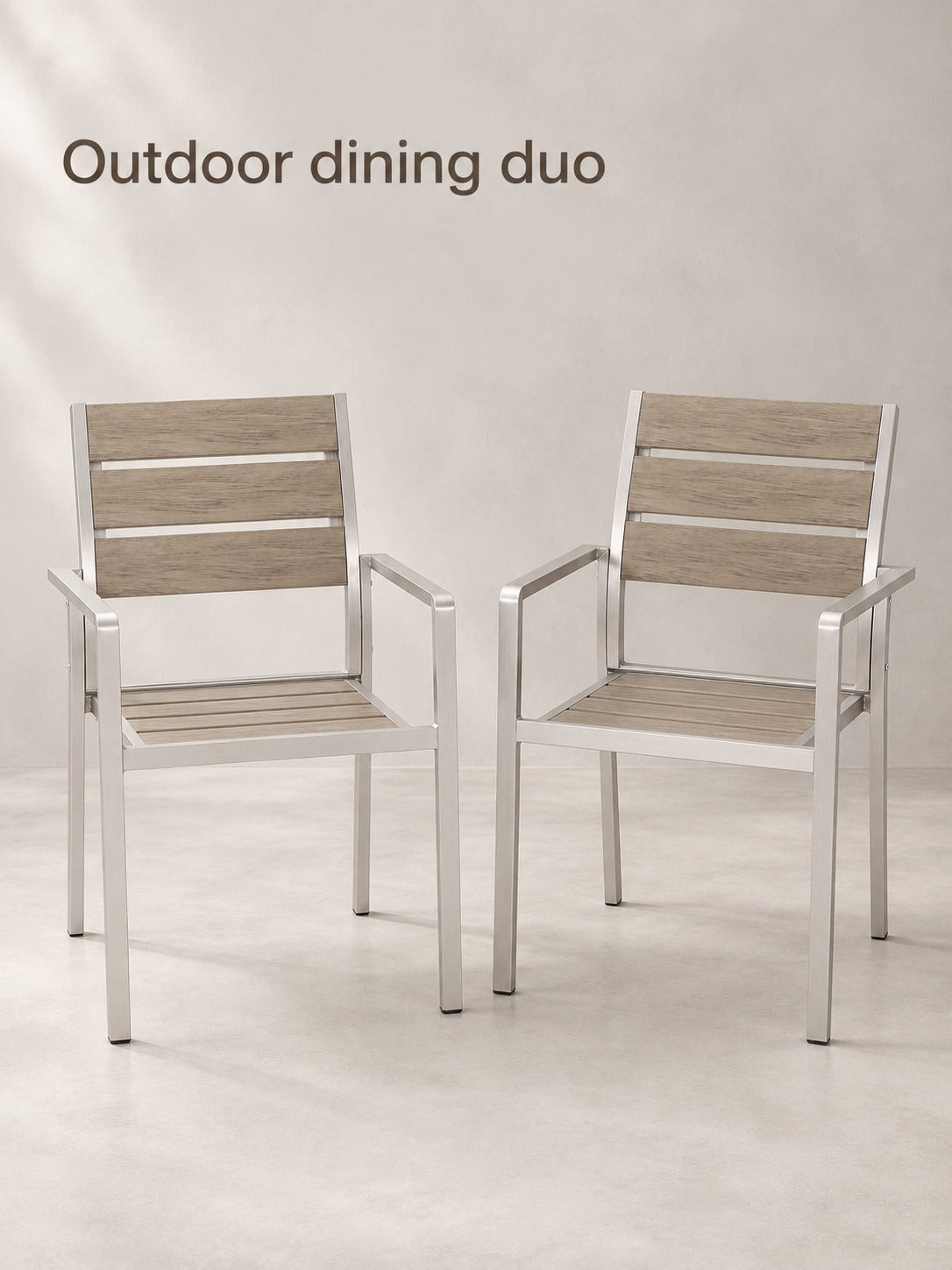 Set of 2 Outdoor Aluminum Dining Chairs, Faux Wood
